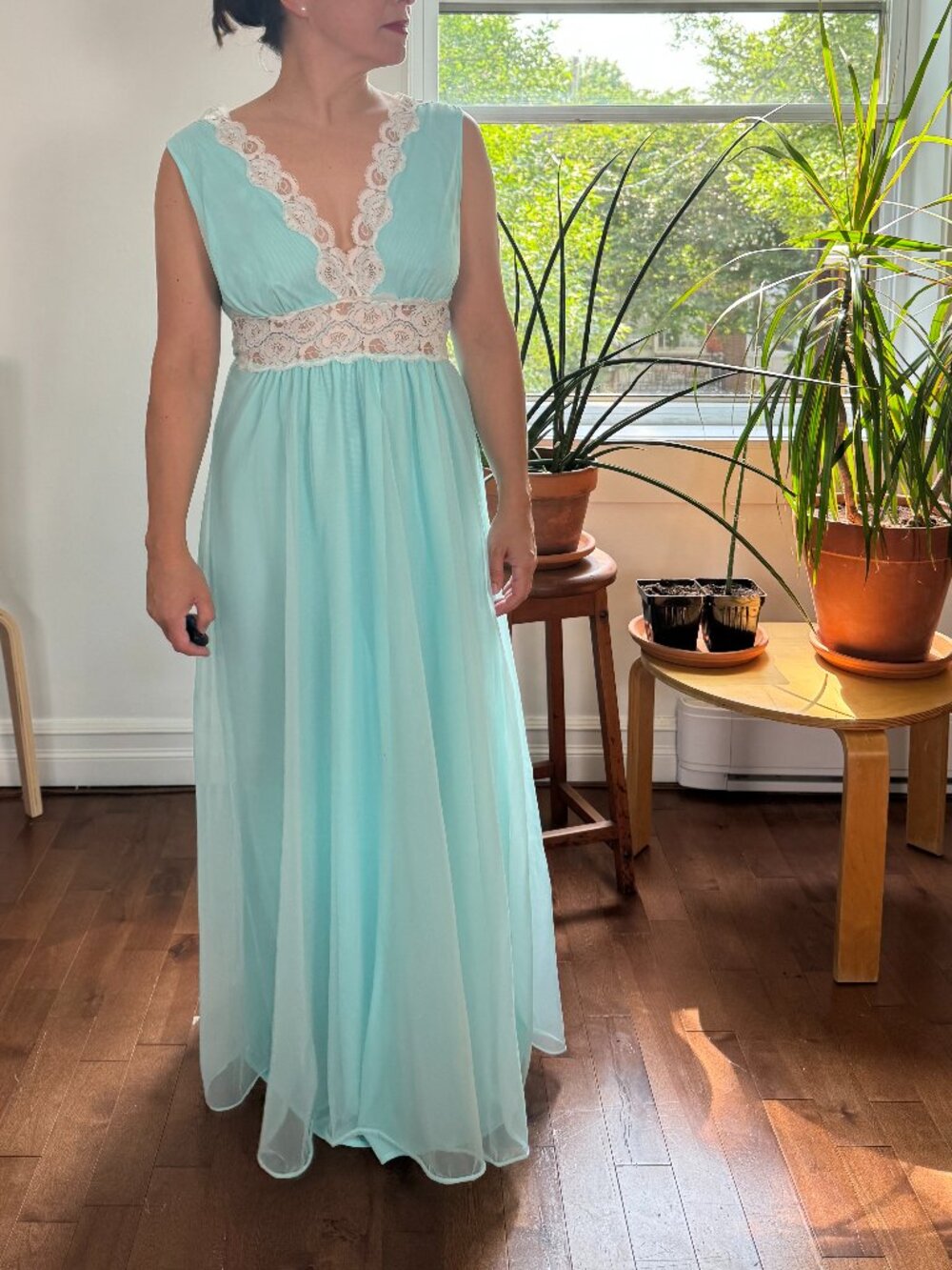 Vintage SLUMBER SUZY 70's Teal Sleeveless Nightgown - Size S / M